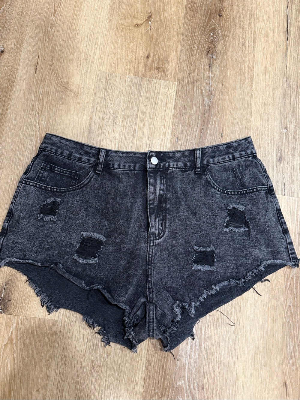 SHEIN Black Distressed High-Rise Denim Shorts